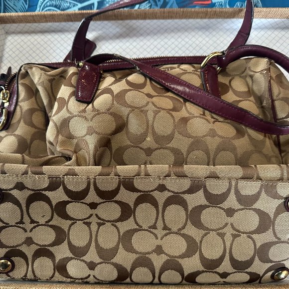 Coach Monogram Signature Canvas Satchel Beige & purple - Picture 2 of 4